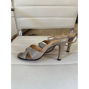 Rayne London Vintage Leather Sandals Rita Heels Metallic Grey Made inEngland 8.5
